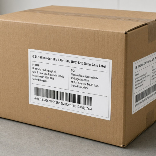 Outer Carton labelled with a GS1-128 barcode