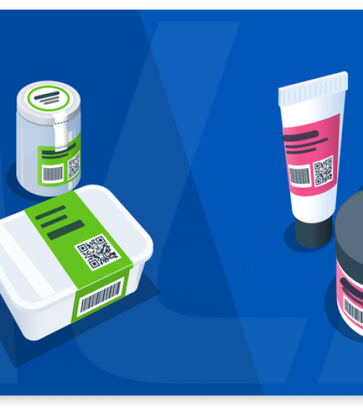 Labelled food and cosmetic products with barcodes and QR codes
